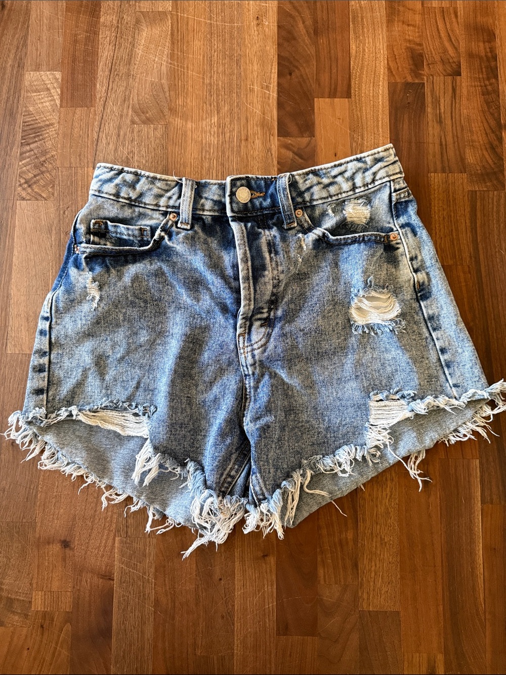 wild fable Light Blue Distressed High-Rise Denim Shorts - Picture 2 of 3